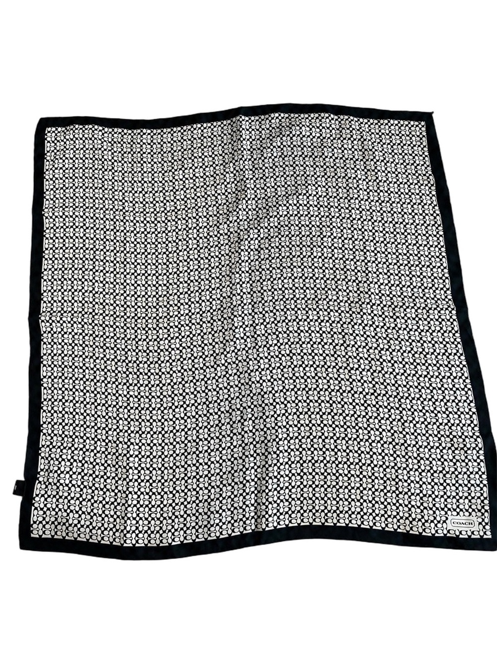 Coach Signature Logo Silk Scarf Black White Square Scarf Bandana 21x21 New